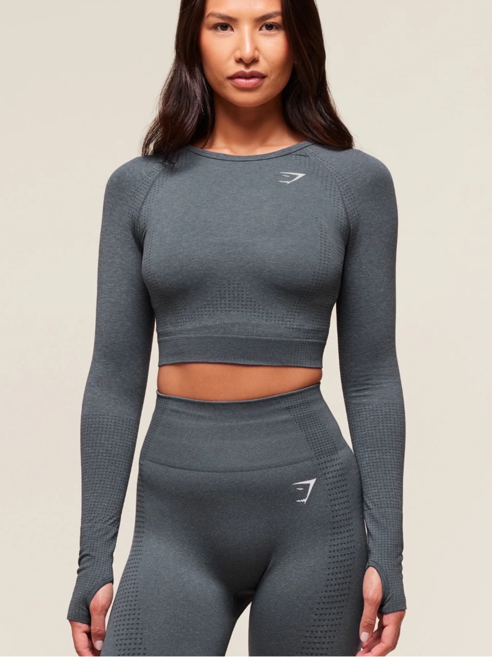 Gymshark Gray Seamless Long Sleeve Crop Top size small